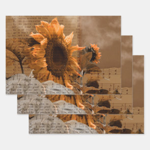 Giant Yellow Sunflowers Hymn Music Rustic Country Wrapping Paper Sheet