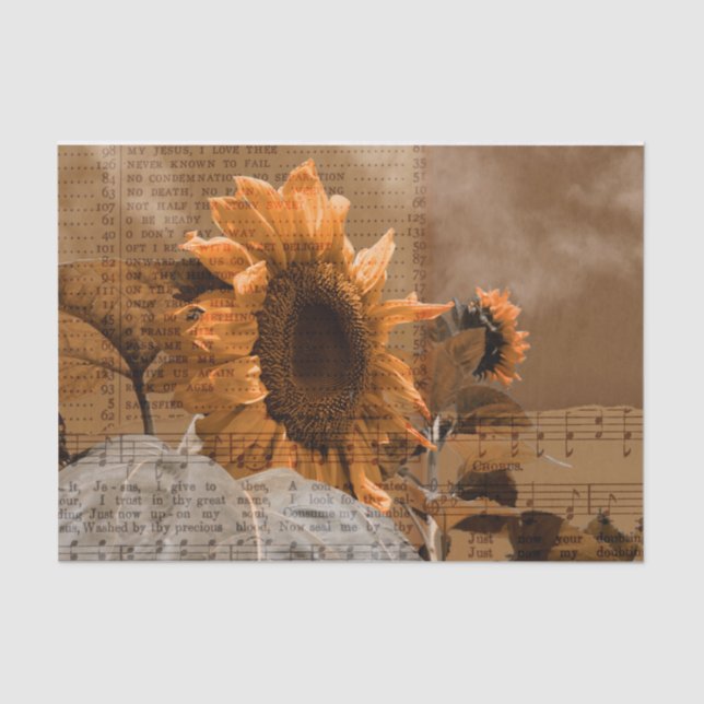 Giant Yellow Sunflowers Rustic Country Hymn Music Tissue Paper (Front)