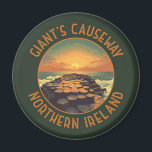 Giant's Causeway Ireland Retro Distressed Circle Magnet<br><div class="desc">Giant's Causeway in a vector art style. The Giant's Causeway is made up of over 40, 000 interlocking basalt columns that were formed by lava that cooled and contracted,  creating regular stress patterns and cracks.</div>