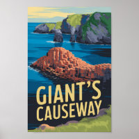 Giant's Causeway Ireland Travel Art Vintage