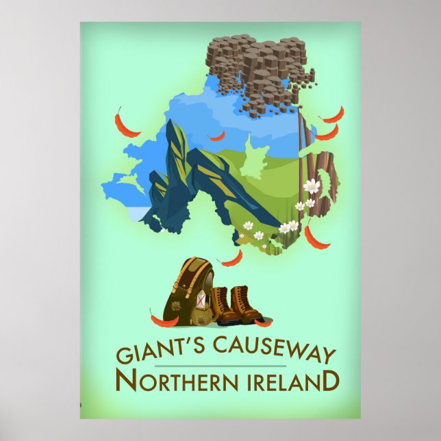 Giants Causeway Northern Ireland Map Travel poster (Front)