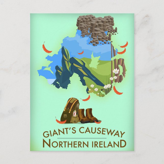 Giants Causeway Northern Ireland Map Travel poster Postcard (Front)