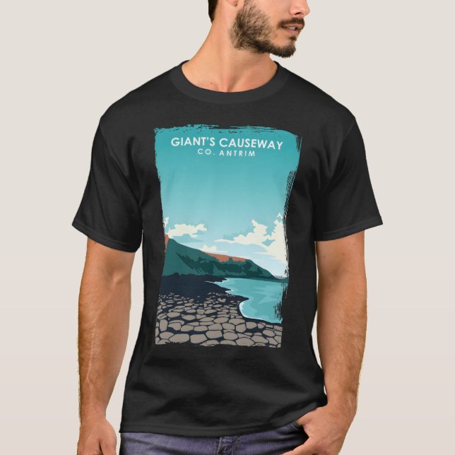 Giant's Causeway Northern Ireland Retro Travel Pos T-Shirt (Front)