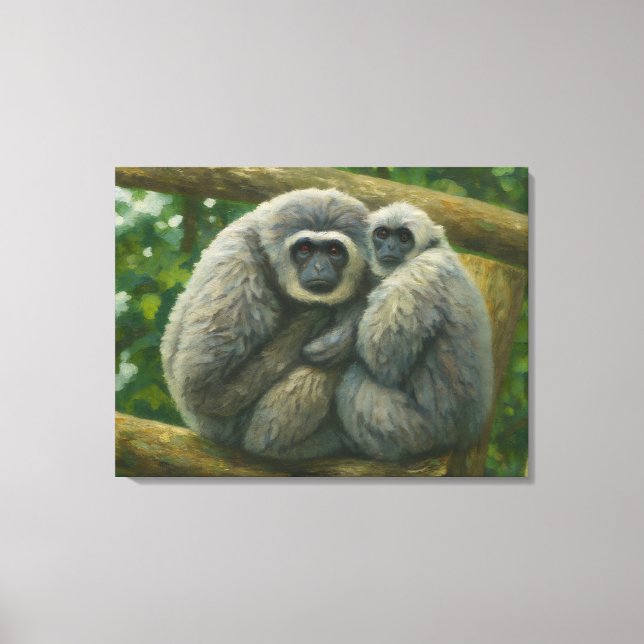 Gibbon Companions – Emotional Wildlife Portrait Canvas Print (Front)