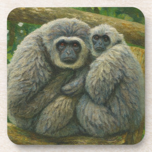 Gibbon Companions – Emotional Wildlife Portrait Coaster