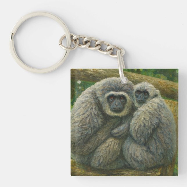 Gibbon Companions – Emotional Wildlife Portrait Key Ring (Front)