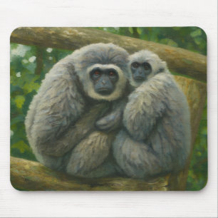 Gibbon Companions – Emotional Wildlife Portrait Mouse Mat