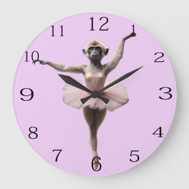Gibbon Monkey Ballet Dancer In A Tutu, Large Clock (Front)