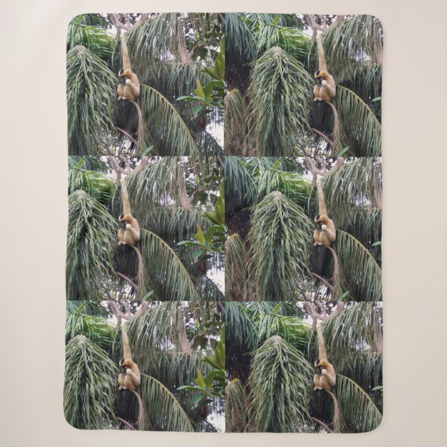Gibbon Monkey Just Chillin, Large Sherpa Blanket (Front)