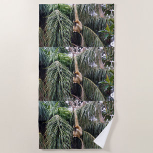 Gibbon Monkey Just Hanging Around, Beach Towel