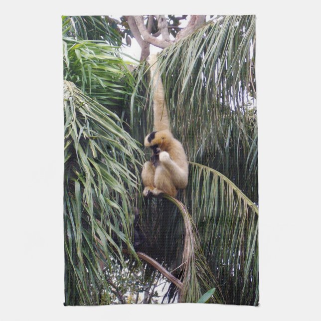 Gibbon Monkey Just Hanging Around, Tea Towel (Vertical)