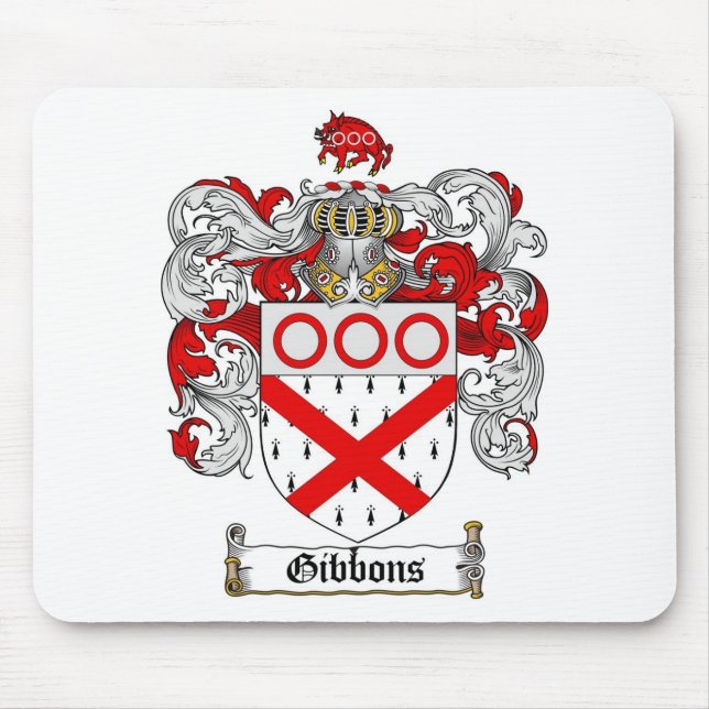 GIBBONS FAMILY CREST -  GIBBONS COAT OF ARMS MOUSE MAT (Front)