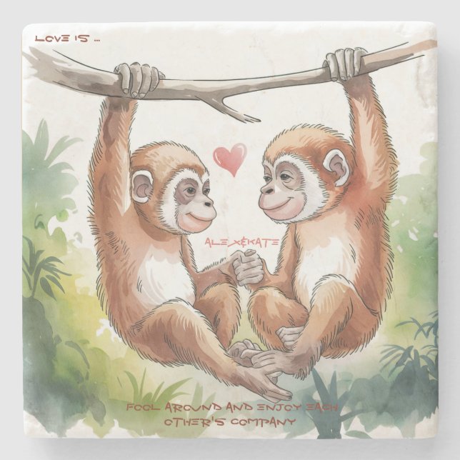 Gibbons in Love Stone Coaster (Front)