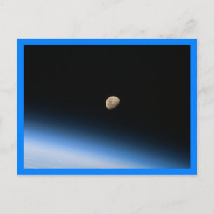 Gibbous Moon from Orbit Blue Border Postcard