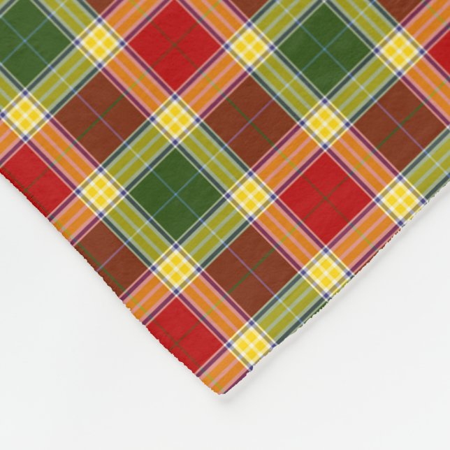 Gibbs Clan Red, Yellow and Green Tartan Fleece Blanket (Corner)