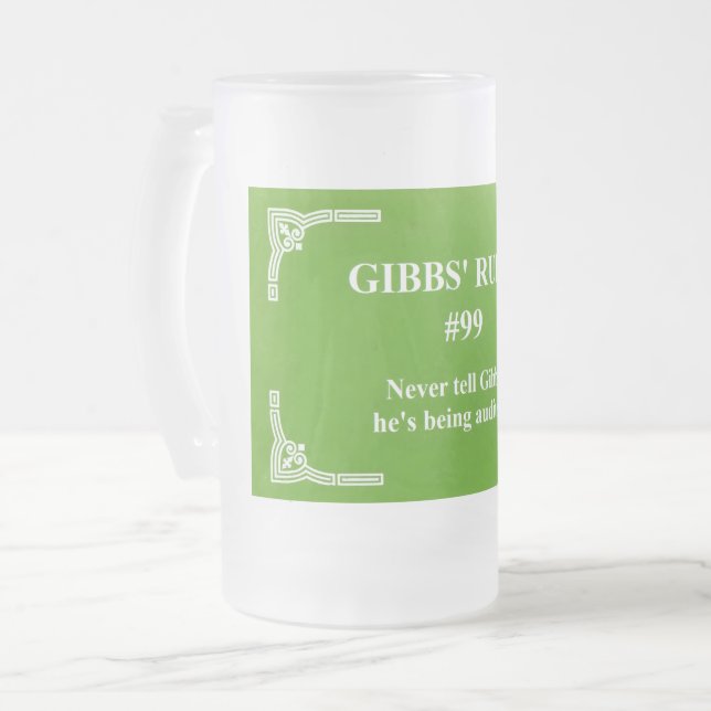 Gibbs' rule 99 frosted glass beer mug (Front Left)