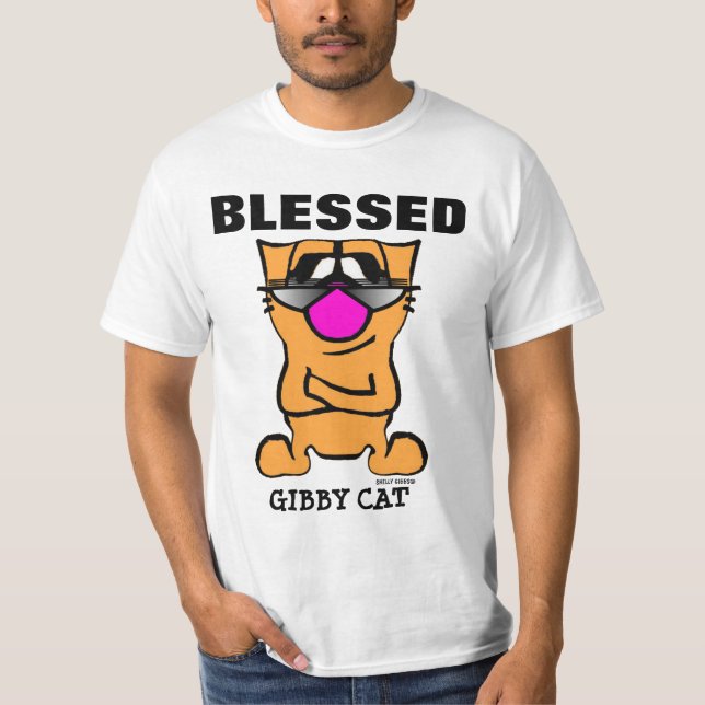 GIBBY CAT Christian T-shirts BLESSED (Front)