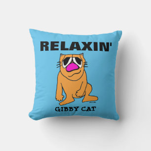 Gibby Cat sitting funny throw pillows, RELAXING Cushion
