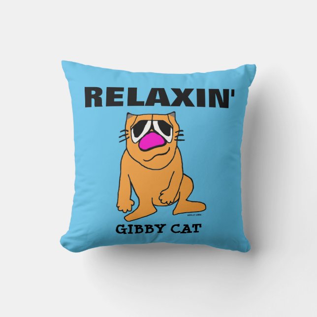 Gibby Cat sitting funny throw pillows, RELAXING Cushion (Front)
