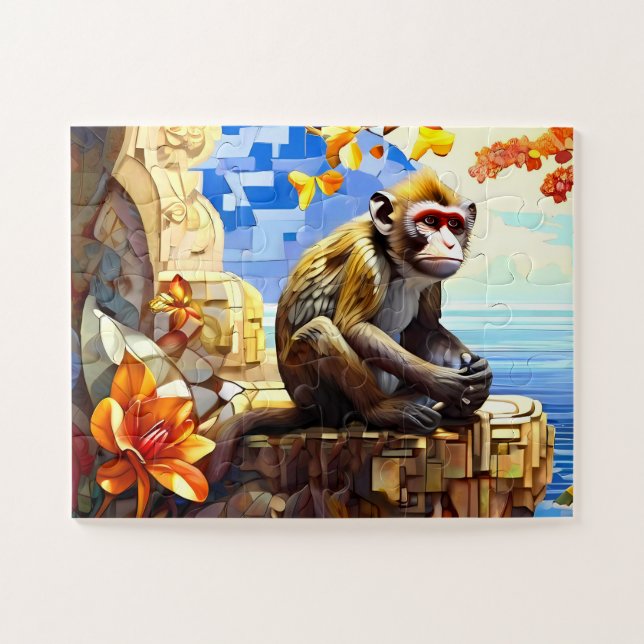 Gibraltar monkey sitting on rocks in spain jigsaw puzzle (Horizontal)