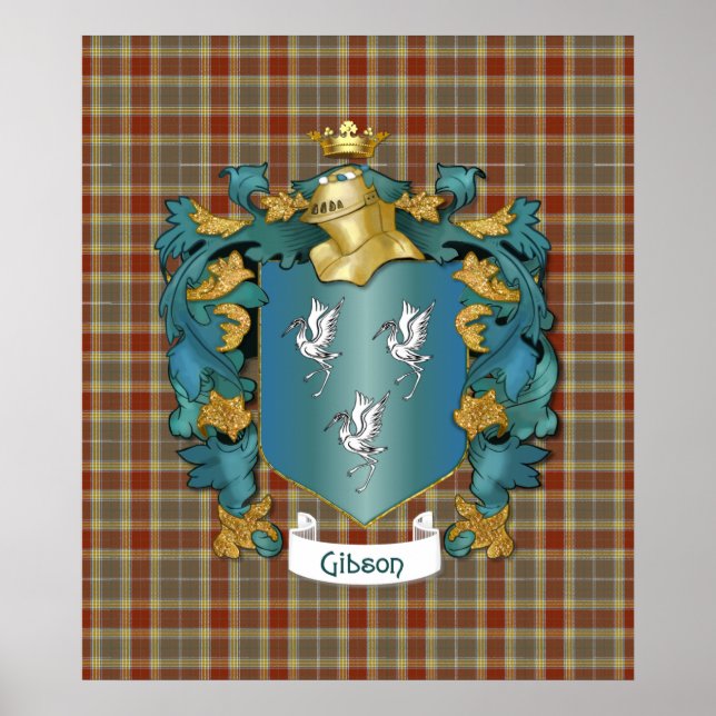 Gibson Coat of Arms and Tartan Poster (Front)