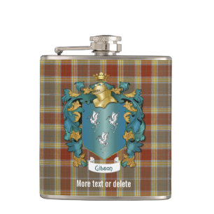 Gibson Family Crest and Tartan Plaid Hip Flask