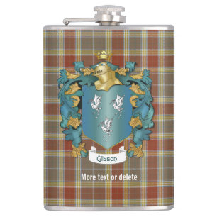 Gibson Family Crest and Tartan Plaid Hip Flask