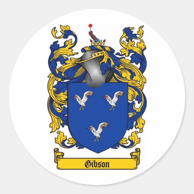 GIBSON FAMILY CREST -  GIBSON COAT OF ARMS CLASSIC ROUND STICKER (Front)
