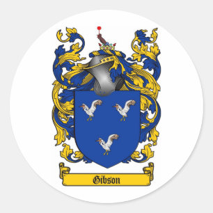 GIBSON FAMILY CREST -  GIBSON COAT OF ARMS CLASSIC ROUND STICKER