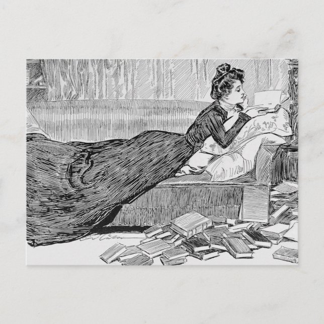 Gibson Girl Reading a Book Postcard (Front)