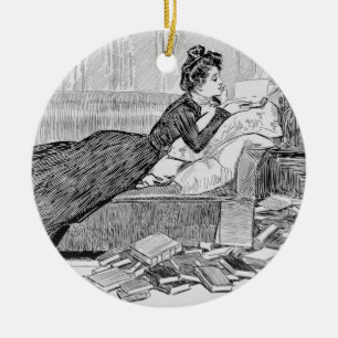 Gibson Girl Reading Ceramic Tree Decoration