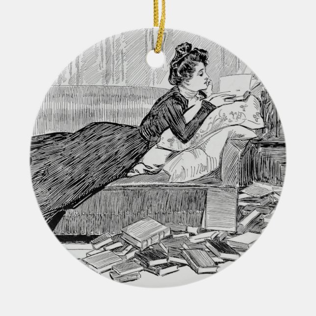 Gibson Girl Reading Ceramic Tree Decoration (Front)