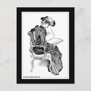 Gibson Girl Reading Postcard
