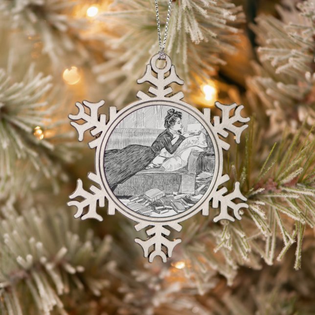 Gibson Girl Reading Snowflake Pewter Christmas Ornament (Tree)