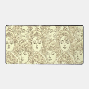 Gibson girl victorian pattern sepia gold brown desk mat