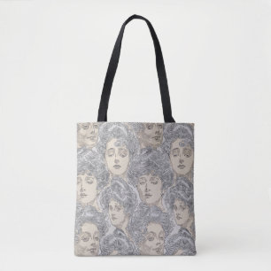 Gibson girls grey peach victorian vintage pattern tote bag