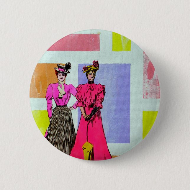 Gibson Girls in a Mondrian Pattern 6 Cm Round Badge (Front)
