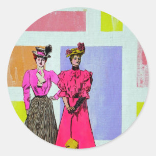 Gibson Girls in a Mondrian Pattern Classic Round Sticker