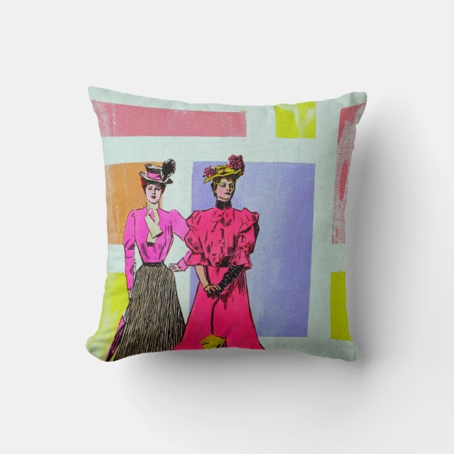 Gibson Girls in a Mondrian Pattern Cushion (Front)