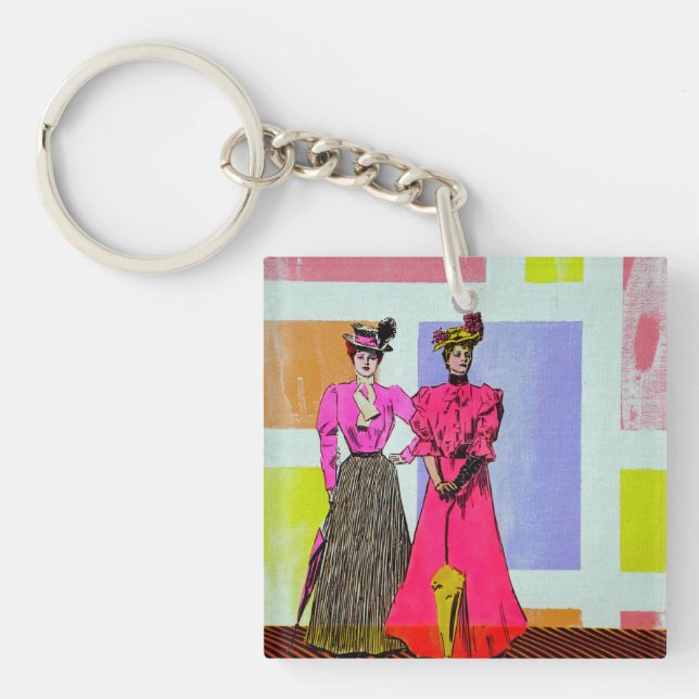 Gibson Girls in a Mondrian Pattern Key Ring (Front)