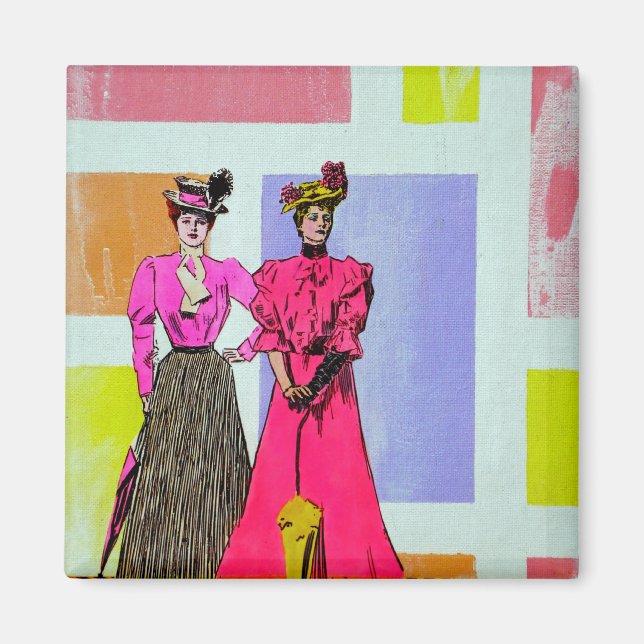 Gibson Girls in a Mondrian Pattern Magnet (Front)