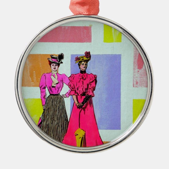 Gibson Girls in a Mondrian Pattern Metal Tree Decoration (Front)