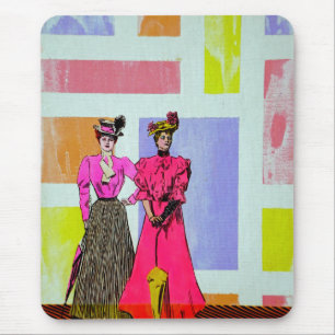 Gibson Girls in a Mondrian Pattern Mouse Mat