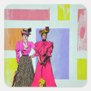 Gibson Girls in a Mondrian Pattern Square Sticker