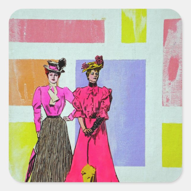 Gibson Girls in a Mondrian Pattern Square Sticker (Front)