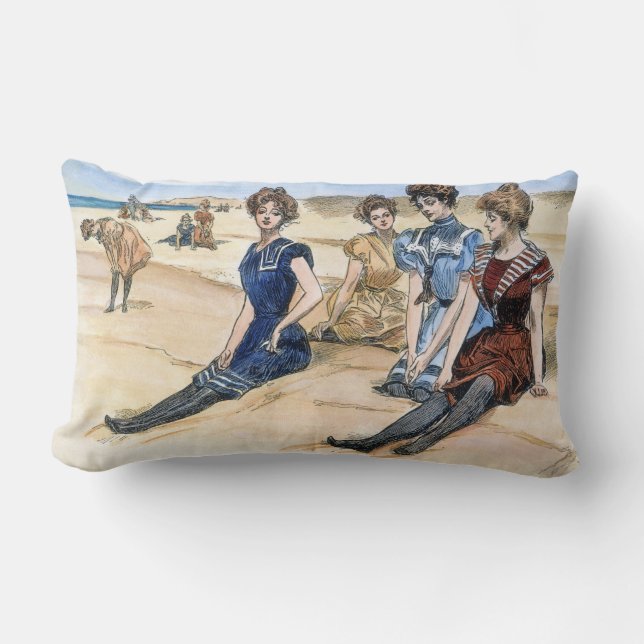 Gibson Girls On The Beach, 1900 Lumbar Cushion (Front)