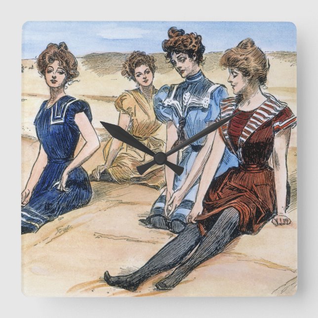 Gibson Girls On The Beach, 1900 Square Wall Clock (Front)