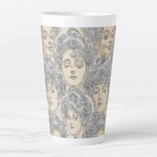 Gibson girls victorian woman grey peach elegant  latte mug