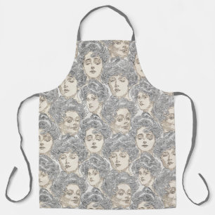 Gibson girls Victorian woman grey peach pattern Apron