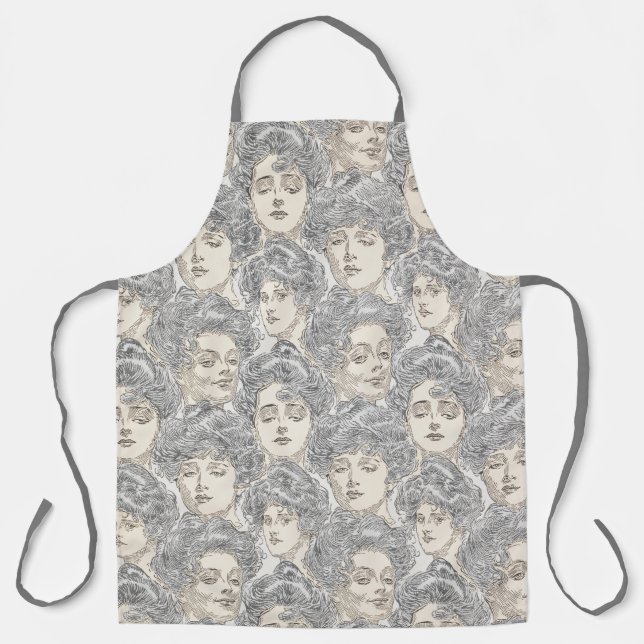 Gibson girls Victorian woman grey peach pattern Apron (Front)